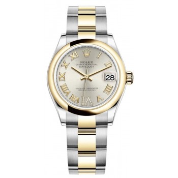 Réplique Montre pour femme Rolex Datejust 31 en acier inoxydable et or jaune et argent avec cadran en diamant romain M278243-0003