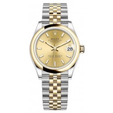 Réplique Montre pour femme Rolex Datejust 31 en acier inoxydable et cadran champagne en or jaune M278243-0014