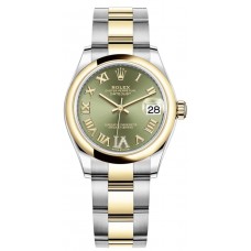 Réplique Montre pour femme Rolex Datejust 31 en acier inoxydable et or jaune avec cadran en diamant romain vert olive M278243-0015