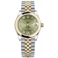 Réplique Montre pour femme Rolex Datejust 31 en acier inoxydable et or jaune avec cadran en diamant vert olive M278243-0016