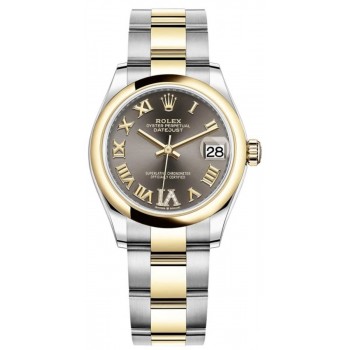 Réplique Montre pour femme Rolex Datejust 31 en acier inoxydable et or jaune gris foncé avec cadran en diamant romain M278243-0017