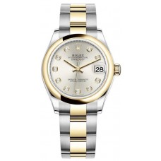 Réplique Montre pour femme Rolex Datejust 31 en acier inoxydable et or jaune et cadran diamant argenté M278243-0019