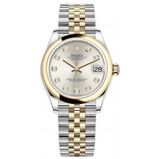 Réplique Montre pour femme Rolex Datejust 31 en acier inoxydable et or jaune et cadran diamant argenté M278243-0020