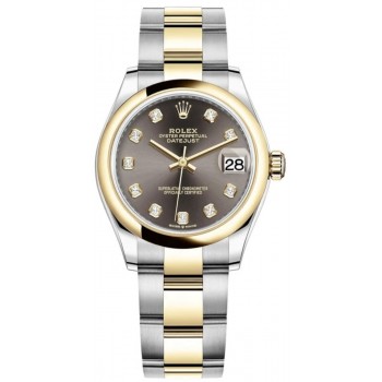 Réplique Montre pour femme Rolex Datejust 31 en acier inoxydable et or jaune avec cadran diamant gris foncé M278243-0021