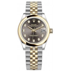 Réplique Montre pour femme Rolex Datejust 31 en acier inoxydable et or jaune avec cadran diamant gris foncé M278243-0022