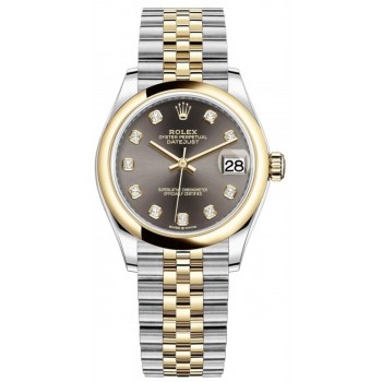 Réplique Montre pour femme Rolex Datejust 31 en acier inoxydable et or jaune avec cadran diamant gris foncé M278243-0022