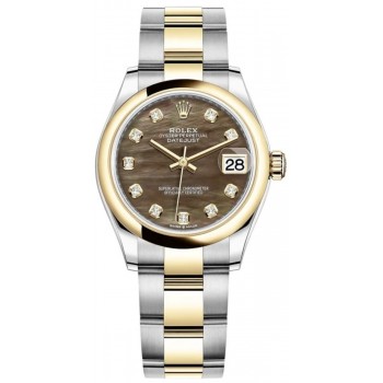 Réplique Montre pour femme Rolex Datejust 31 en acier inoxydable et or jaune avec cadran en nacre noire et diamant M278243-0023