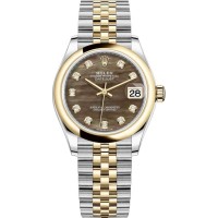 Réplique Montre pour femme Rolex Datejust 31 en acier inoxydable et or jaune avec cadran en nacre noire et diamant M278243-0024