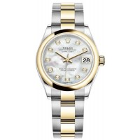 Réplique Montre pour femme Rolex Datejust 31 en acier inoxydable et or jaune avec cadran en nacre blanche et diamant M278243-0027