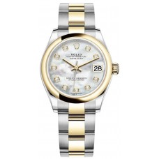 Réplique Montre pour femme Rolex Datejust 31 en acier inoxydable et or jaune avec cadran en nacre blanche et diamant M278243-0027