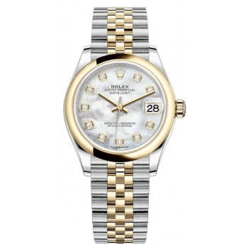 Réplique Montre pour femme Rolex Datejust 31 en acier inoxydable et or jaune avec cadran en nacre blanche et diamant M278243-0028