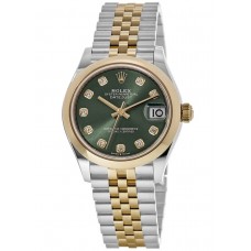 Réplique Montre pour femme Rolex Datejust 31 en acier inoxydable et or jaune avec cadran diamant vert olive M278243-0030