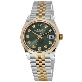 Réplique Montre pour femme Rolex Datejust 31 en acier inoxydable et or jaune avec cadran diamant vert olive M278243-0030