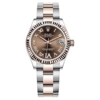 Réplique Montre Rolex Datejust 31 en acier inoxydable et pavé de chocolat en or rose pour femme avec cadran romain m278271-0003