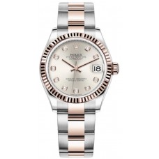 Réplique Montre pour femme Rolex Datejust 31 en acier inoxydable et or rose avec cadran diamant argenté M278271-0015