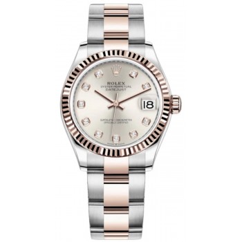 Réplique Montre pour femme Rolex Datejust 31 en acier inoxydable et or rose avec cadran diamant argenté M278271-0015