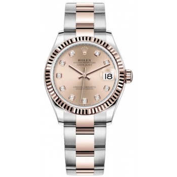 Réplique Montre pour femme Rolex Datejust 31 en acier inoxydable et or rose avec cadran en diamant rose M278271-0023