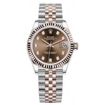 Réplique Montre pour femme Rolex Datejust 31 en acier inoxydable et or rose avec cadran diamant chocolat M278271-0028