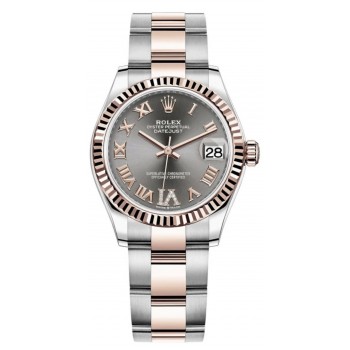 Réplique Montre pour femme Rolex Datejust 31 en acier inoxydable et or rose avec cadran romain pavé rose M278271-0029