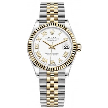 Réplique Montre pour femme Rolex Datejust 31 en acier inoxydable et or jaune avec cadran romain blanc M278273-0002