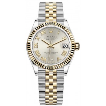 Réplique Montre Rolex Datejust 31 en acier inoxydable et or jaune et argent avec cadran romain pour femme M278273-0004