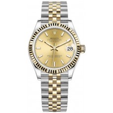 Réplique Montre pour femme Rolex Datejust 31 en acier inoxydable et cadran champagne en or jaune M278273-0014