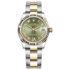 Réplique Montre Rolex Datejust 31 en acier inoxydable et or jaune avec cadran en diamant romain vert olive pour femme M278273-0015