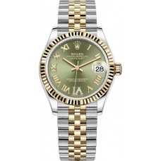 Réplique Montre pour femme Rolex Datejust 31 en acier inoxydable et or jaune avec cadran romain pavé vert olive M278273-0016