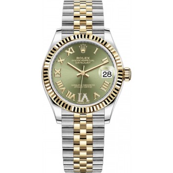 Réplique Montre pour femme Rolex Datejust 31 en acier inoxydable et or jaune avec cadran romain pavé vert olive M278273-0016