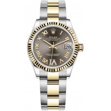 Réplique Montre pour femme Rolex Datejust 31 en acier inoxydable et or jaune gris foncé avec cadran en diamant romain M278273-0017