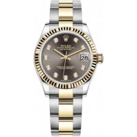 Réplique Montre pour femme Rolex Datejust 31 en acier inoxydable et or jaune avec cadran diamant gris foncé M278273-0021