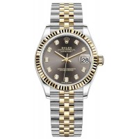 Réplique Montre pour femme Rolex Datejust 31 en acier inoxydable et or jaune avec cadran diamant gris foncé M278273-0022