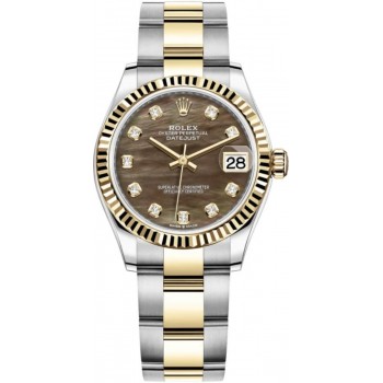 Réplique Montre pour femme Rolex Datejust 31 en acier inoxydable et or jaune avec cadran en nacre noire et diamant m278273-0023