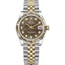 Réplique Montre pour femme Rolex Datejust 31 en acier inoxydable et or jaune avec cadran en nacre noire et diamant M278273-0024