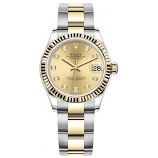 Réplique Montre pour femme Rolex Datejust 31 en acier inoxydable et or jaune avec cadran diamant champagne M278273-0025