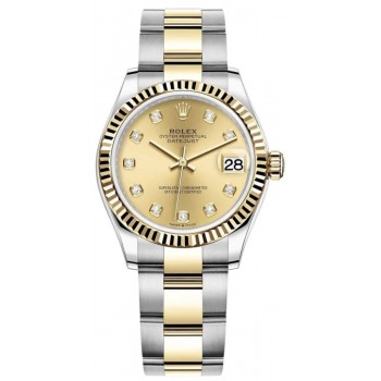 Réplique Montre pour femme Rolex Datejust 31 en acier inoxydable et or jaune avec cadran diamant champagne M278273-0025