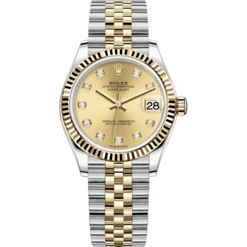 Réplique Montre pour femme Rolex Datejust 31 en acier inoxydable et or jaune avec cadran diamant champagne M278273-0026