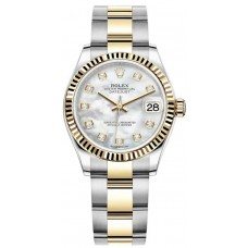 Réplique Montre pour femme Rolex Datejust 31 en acier inoxydable et or jaune avec cadran en nacre et diamants M278273-0027