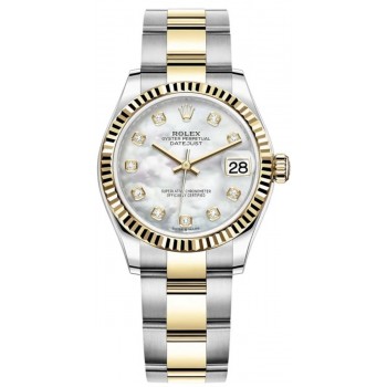 Réplique Montre pour femme Rolex Datejust 31 en acier inoxydable et or jaune avec cadran en nacre et diamants M278273-0027