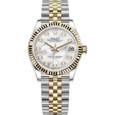 Réplique Montre pour femme Rolex Datejust 31 en acier inoxydable et or jaune avec cadran en nacre et diamant M278273-0028