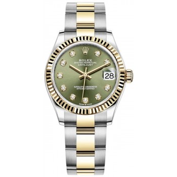 Réplique Montre pour femme Rolex Datejust 31 en acier inoxydable et or jaune avec cadran diamant vert olive M278273-0029