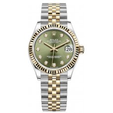 Réplique Montre pour femme Rolex Datejust 31 en acier inoxydable et or jaune avec cadran diamant vert olive M278273-0030