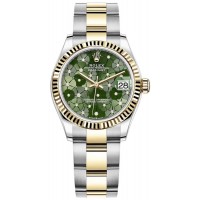 Réplique Montre pour femme Rolex Datejust 31 en acier inoxydable et or jaune avec cadran diamant vert olive et motif floral M278273-0031