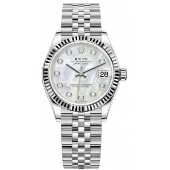 Réplique Montre pour femme Rolex Datejust 31 en acier inoxydable et or blanc avec cadran en nacre et diamants M278274-0006