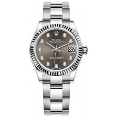 Réplique Montre pour femme Rolex Datejust 31 en acier inoxydable et or blanc avec cadran diamant gris foncé M278274-0007