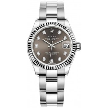 Réplique Montre pour femme Rolex Datejust 31 en acier inoxydable et or blanc avec cadran diamant gris foncé M278274-0007