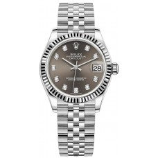 Réplique Montre pour femme Rolex Datejust 31 en acier inoxydable et or blanc avec cadran diamant gris foncé m278274-0008