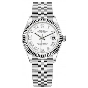 Réplique Montre pour femme Rolex Datejust 31 en acier inoxydable et or blanc avec cadran romain blanc M278274-0010