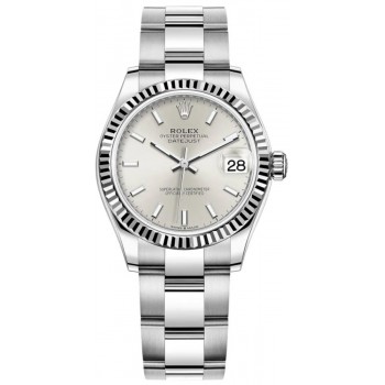 Réplique Montre pour femme Rolex Datejust 31 en acier inoxydable et or blanc avec cadran argenté M278274-0011