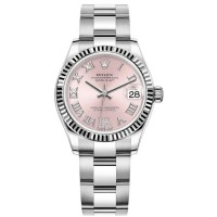 Réplique Montre Rolex Datejust 31 en acier inoxydable et or blanc avec cadran en diamant romain rose pour femme M278274-0023